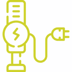 Hellgrünes Icon einer E-Ladestation mit Ladekabel und Stecker