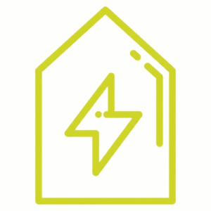 Hellgrünes Icon eines Hauses mit einem Blitzsymbol