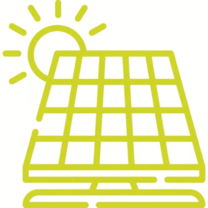 Hellgrünes Icon einer Solaranlage mit strahlender Sonne